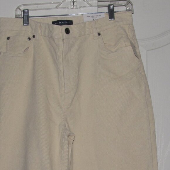 NWT AEROPOSTALE High Rise Wide Leg Corduroy Stretch Cream Pants Size 12 - Picture 2 of 6
